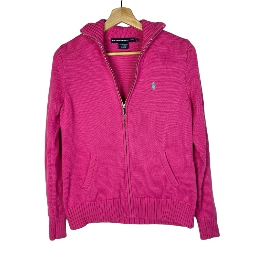 Ralph Lauren Sport Hot Pink Full Zip Tennis‎ Sweater L